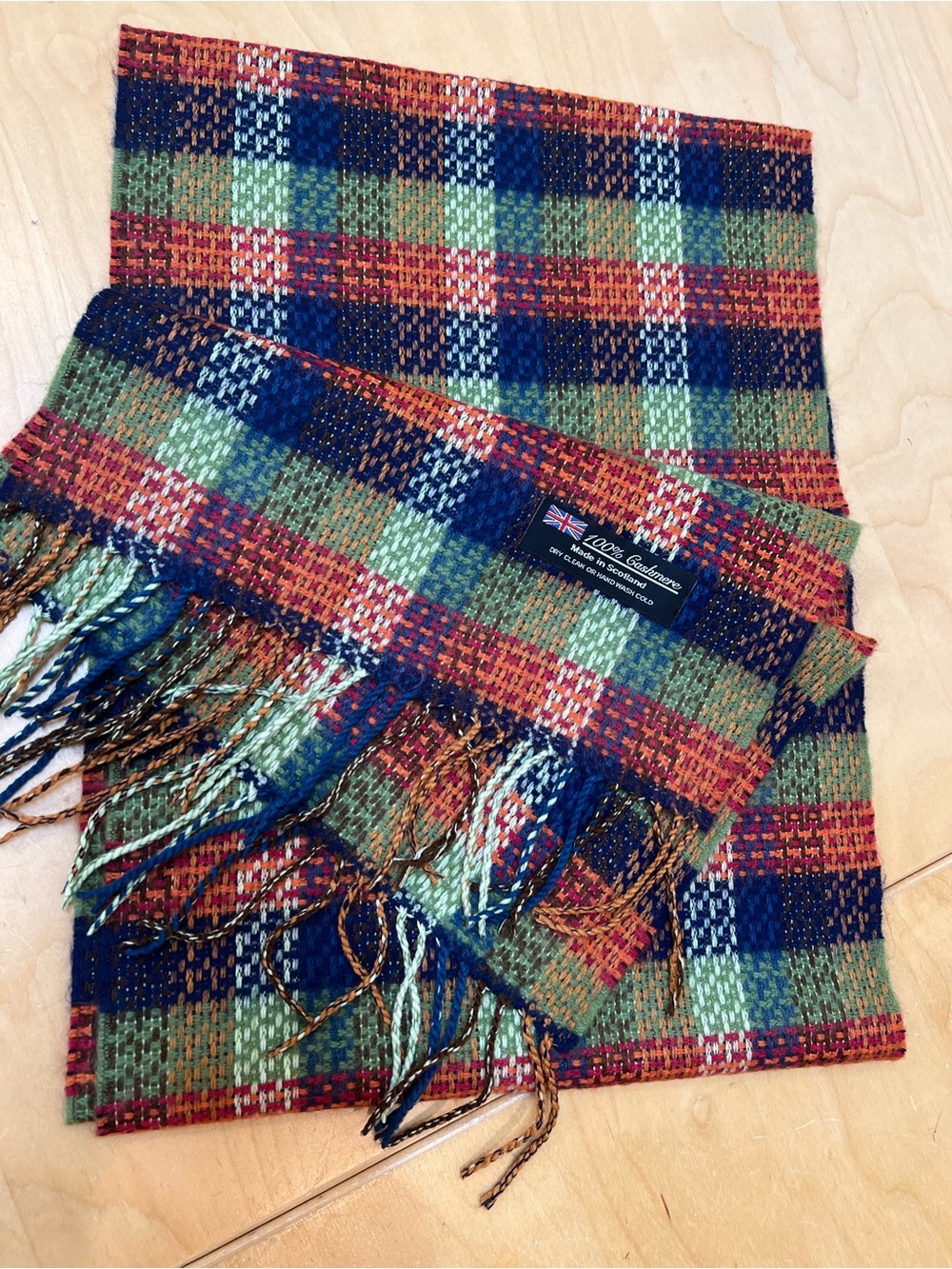 100% Cashmere Multicolor Plaid scarf- Made in Scotland